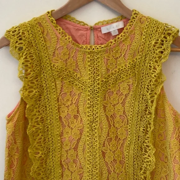 Anthropologie Eri + Ali Sydney Yellow/Mustard  Lace Sleeveless Top Size M - Picture 2 of 15